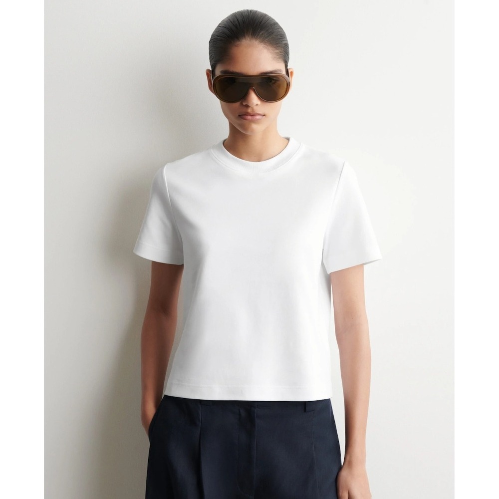 COS Women White Short Sleeve Cotton Crew Neck T-Shirt Size XL Minimalist Basic